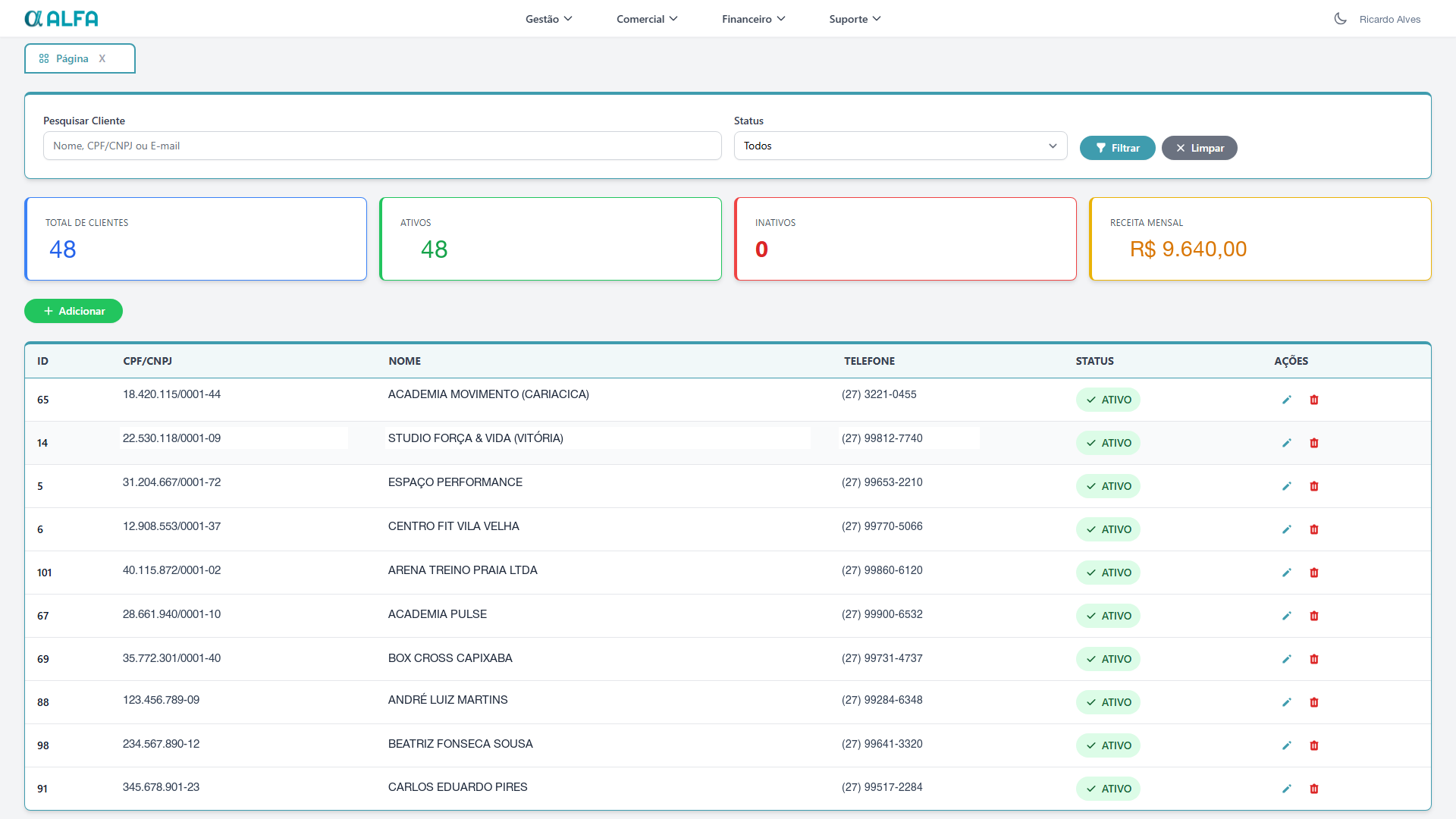 Carteira de clientes
